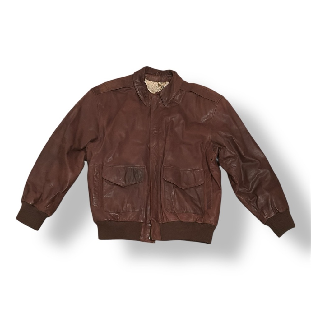 Pelle Pelle Brown Leather Bomber Jacket Vintage Distressed Medium Made in Korea